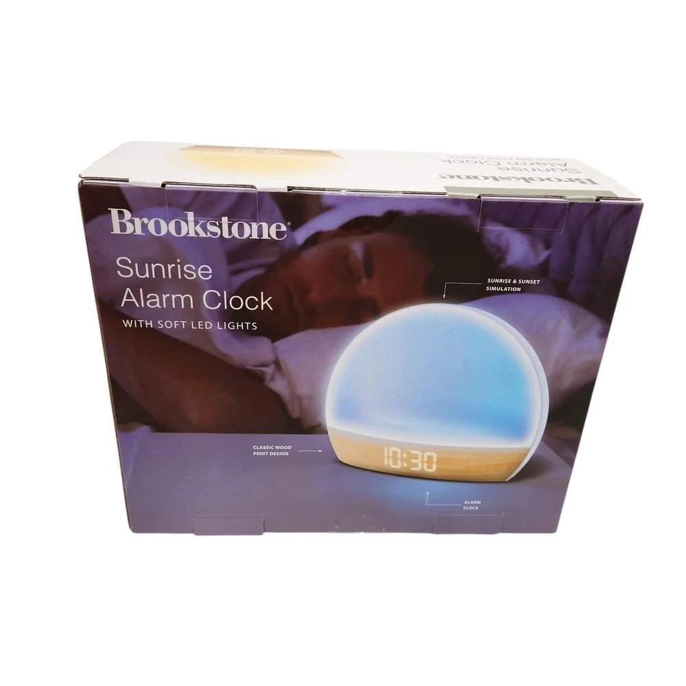 Brookstone Sunrise Alarm Clock Color Changing LED Light USB Bedroom Digital